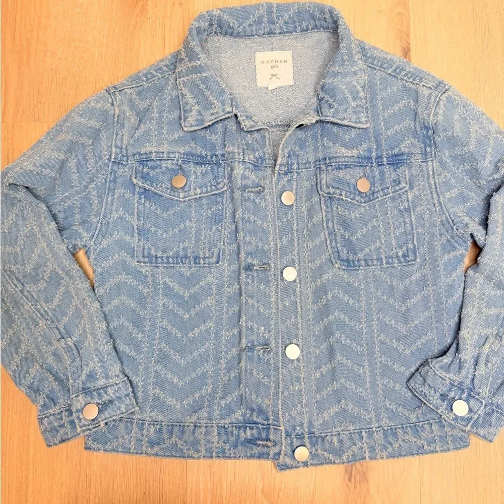 HAYDEN Girls Herringbone Blue Jean Jacket Size Small $65